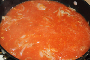 Freshly made Ranchero Sauce for Chile Rellenos. Scofield Fruits