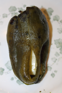 Poblano pepper stuffed with Asadero Cheese. Scofield Fruits